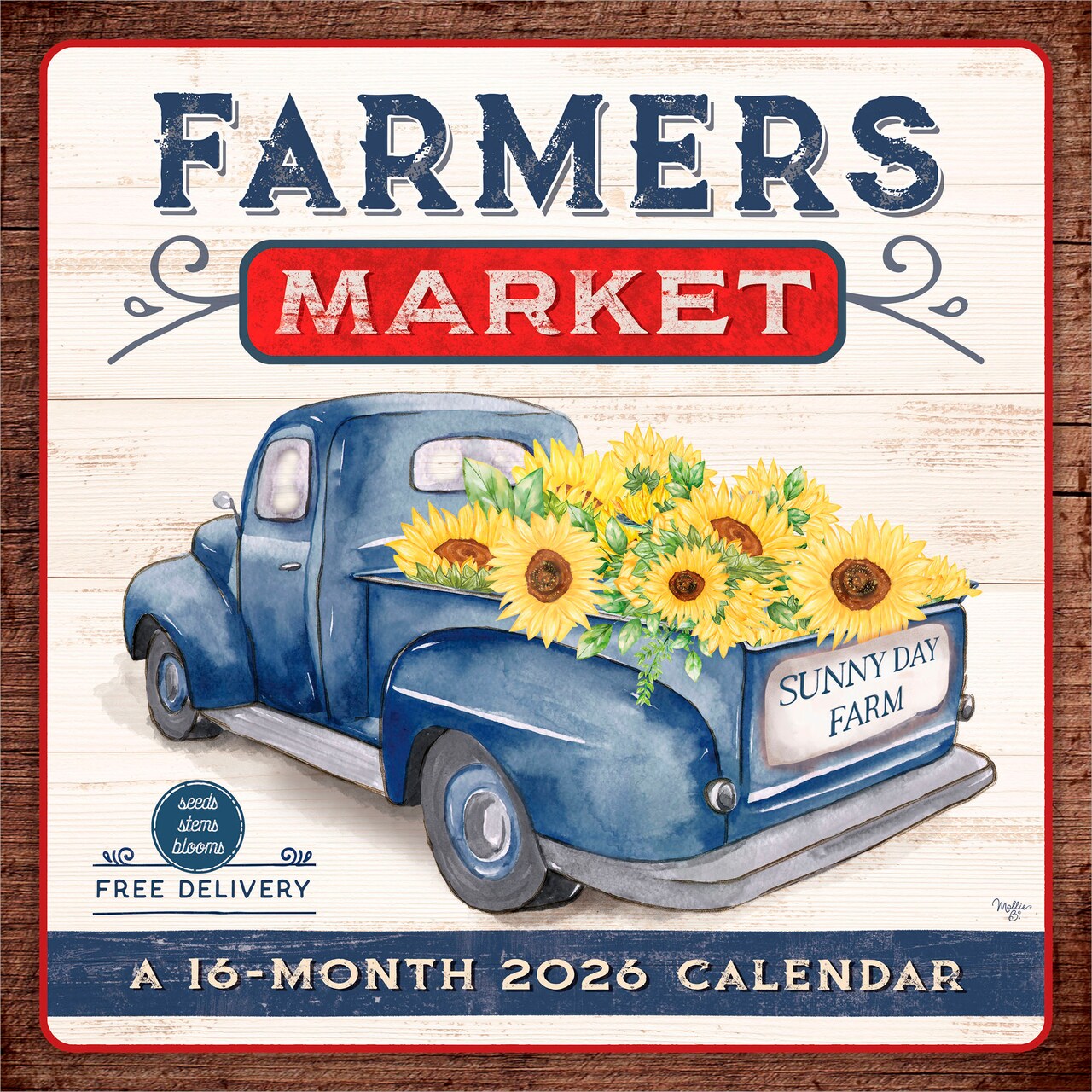 Farmer's Market | 2026 12 x 24 Inch (Hanging) Monthly Square Wall Calendar | Artwork of Mollie B. | Plastic-Free